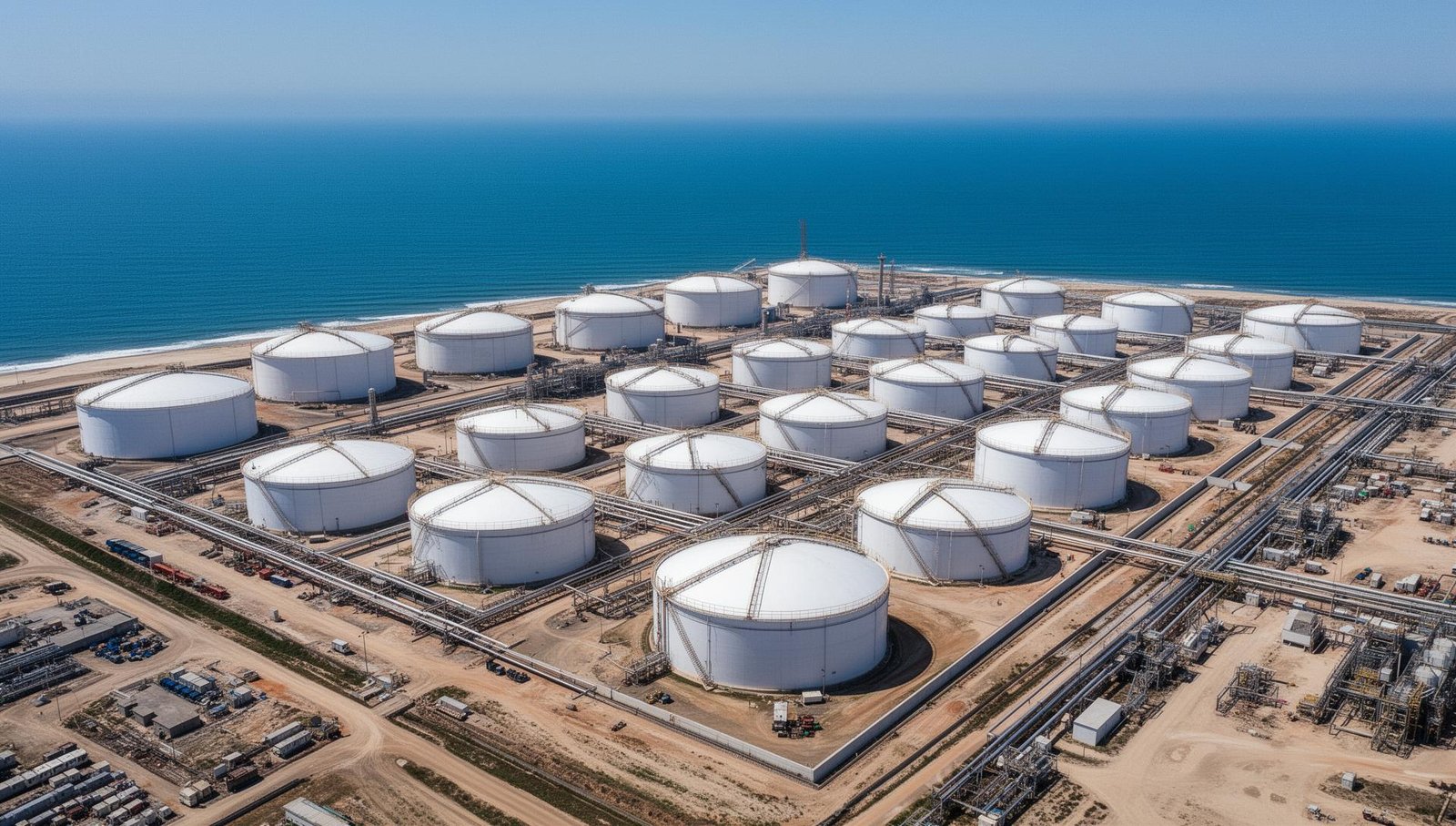 Fuel storage tank farm at an export terminal
