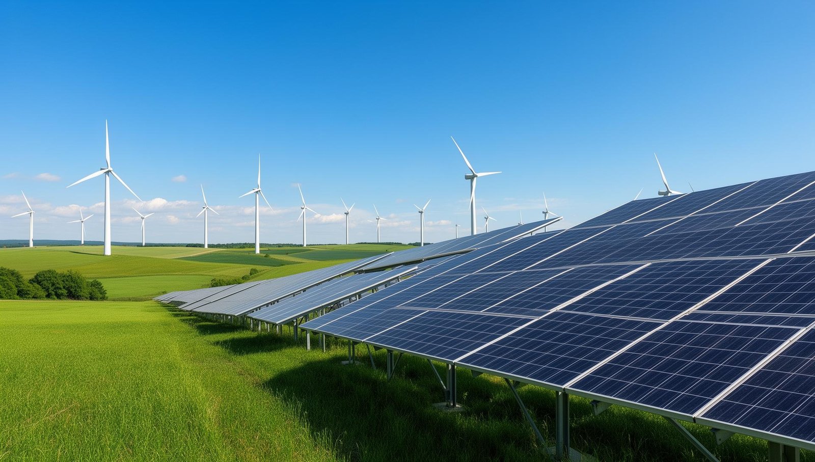 Green farmland under a clear sky — sustainable agriculture